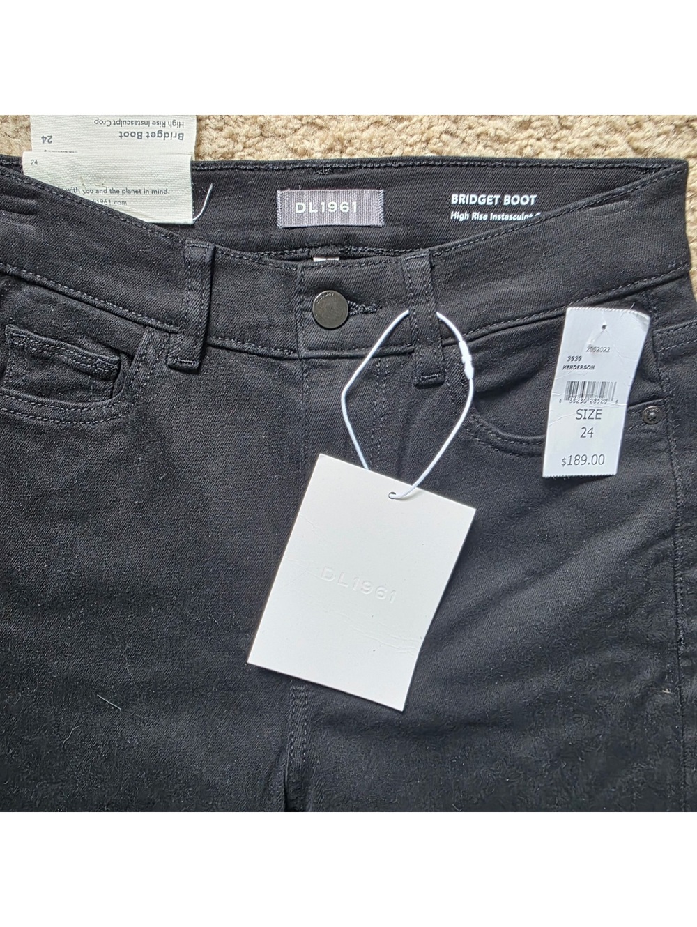 DL1961 Women’s Black Bridget Boot High Rise Instasculpt Crop Jeans Size: 24 - Picture 3 of 5